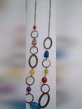 Statement Multi-Color Dangle Earrings with Hammered Gold Hoops